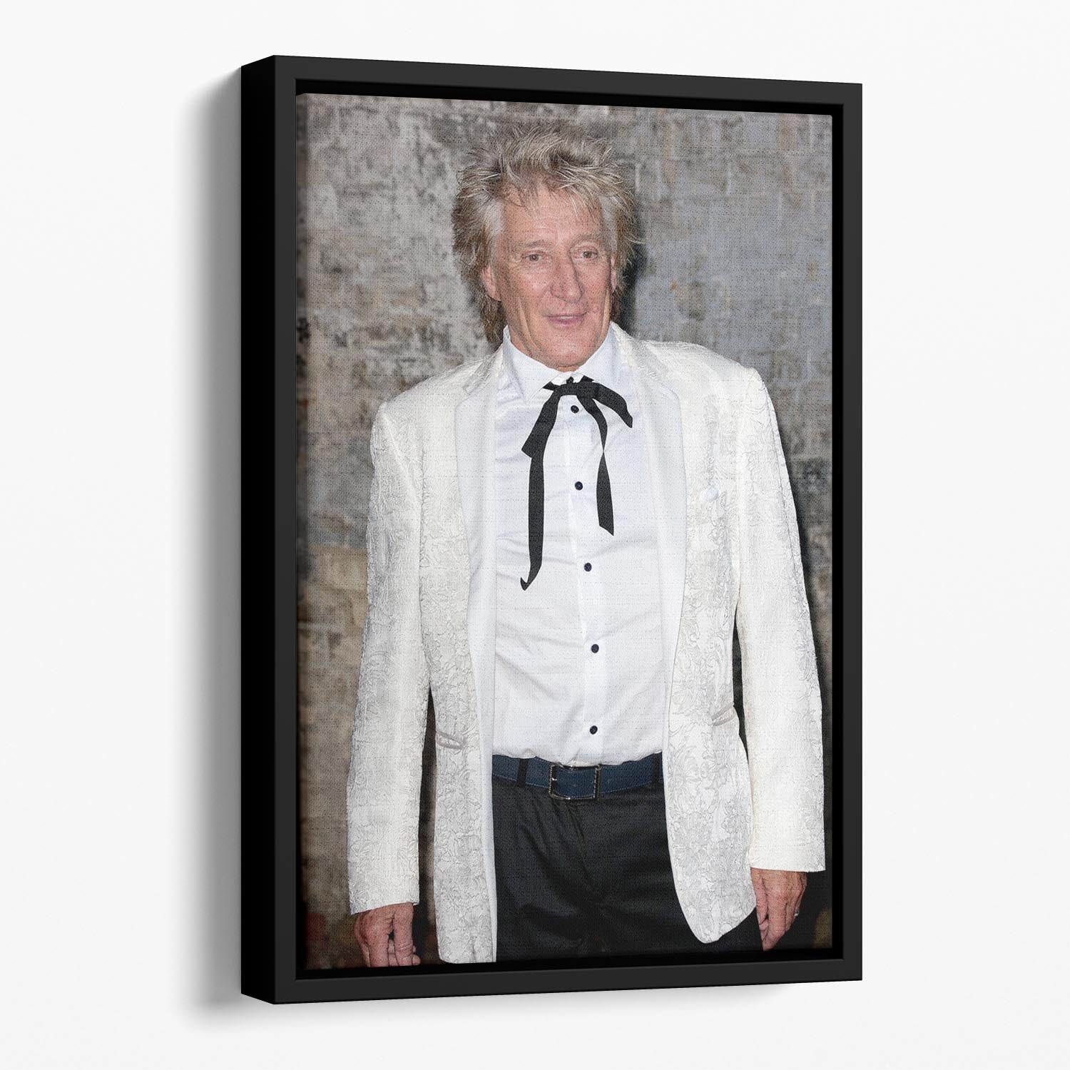 Rod Stewart 2023 Floating Framed Canvas featuring vibrant abstract art in a handcrafted wooden frame.