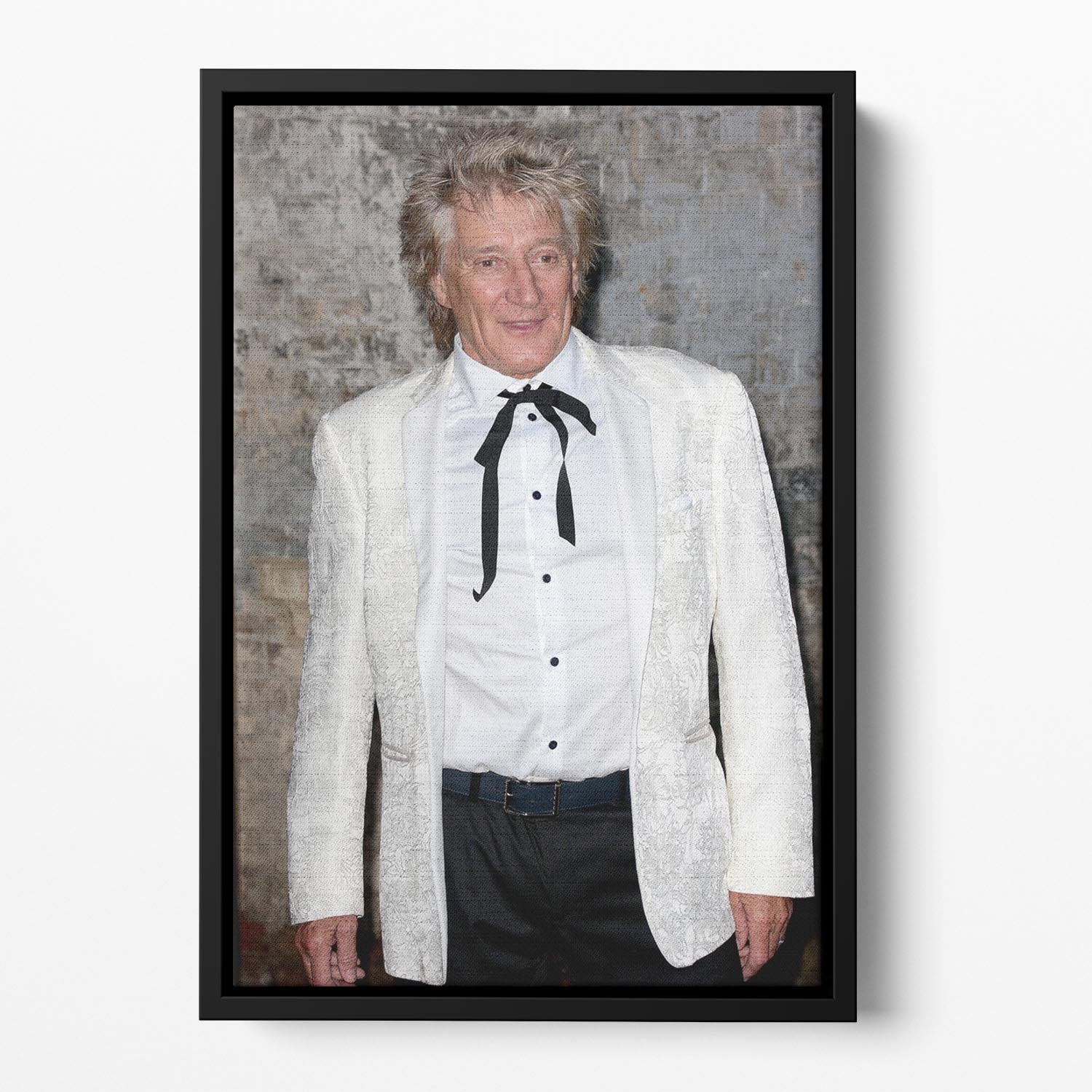 Rod Stewart 2023 Floating Framed Canvas featuring vibrant abstract art in a handcrafted wooden frame.