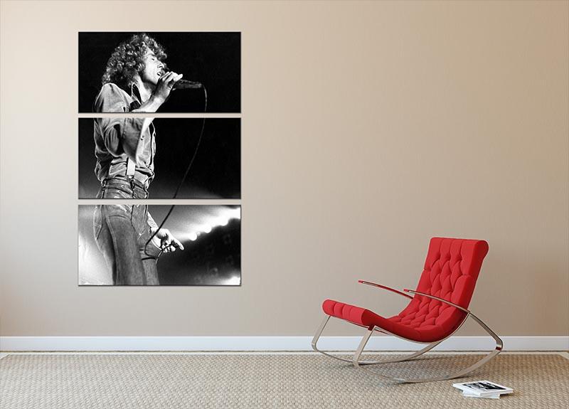 Roger Daltrey on stage captured in a stunning 3-panel canvas print, showcasing vibrant colors and intricate details.