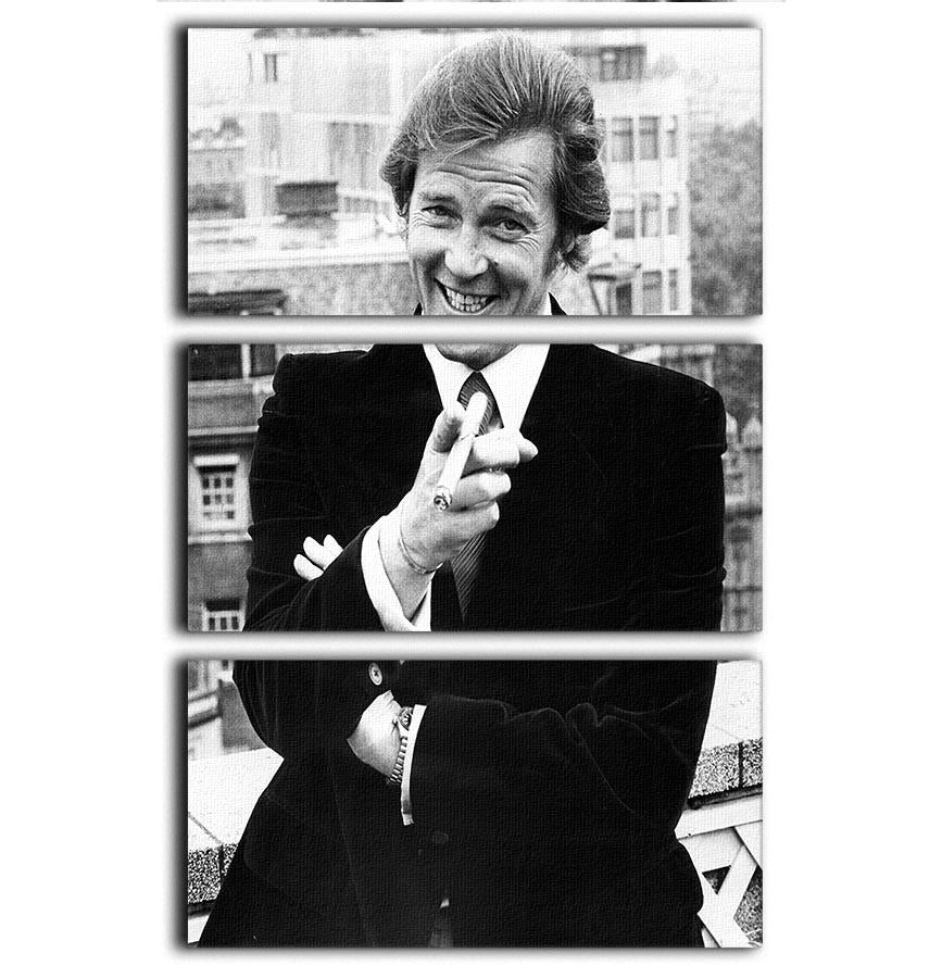 A stunning 3-panel canvas print featuring Roger Moore from 1972, showcasing vibrant colors and intricate details.