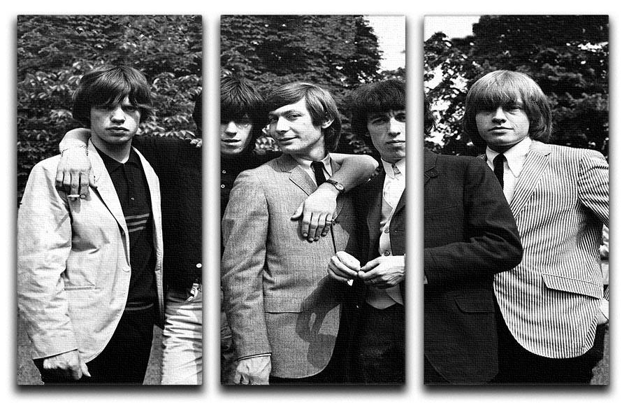 Rolling Stones 1964 3 Split Panel Canvas Print featuring vibrant colors and iconic imagery, perfect for home decor.