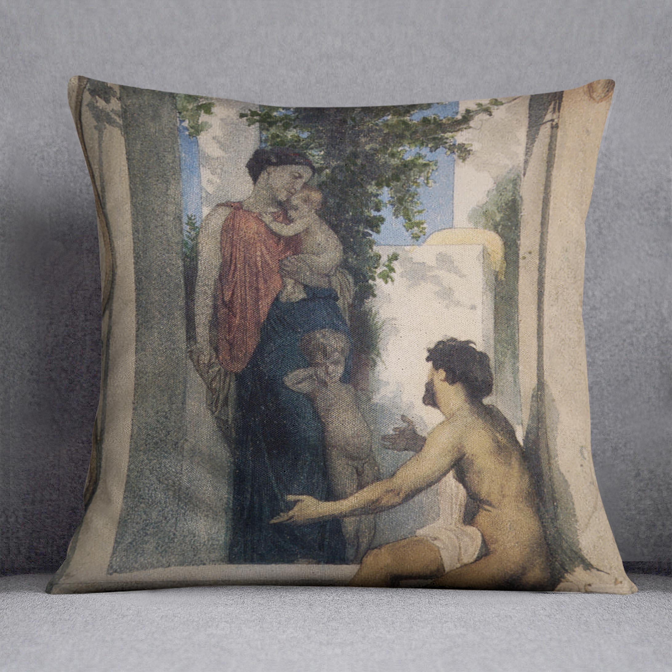 Roman Charity Unknown By Bouguereau Cushion featuring vibrant abstract design on luxurious vegan faux suede fabric.