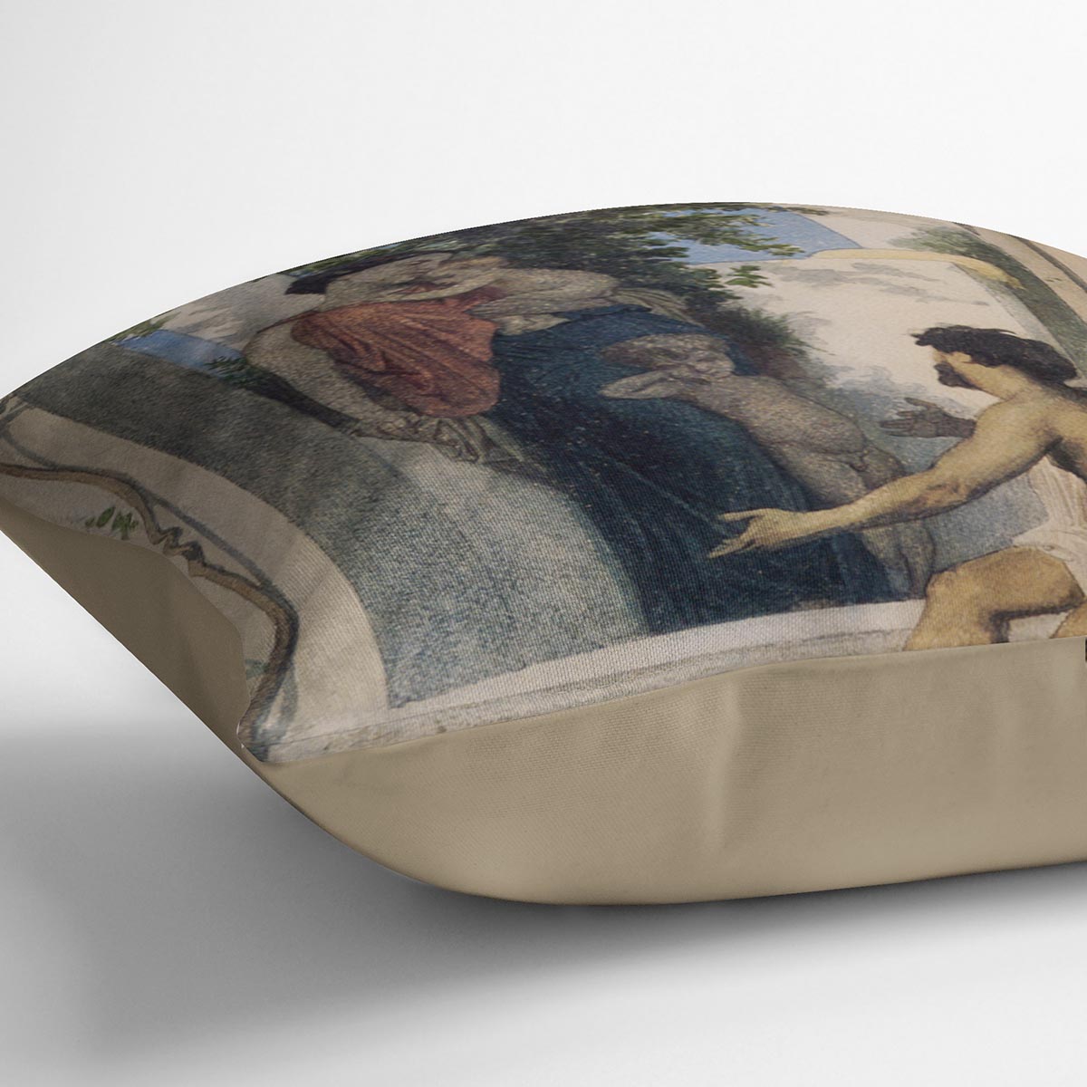 Roman Charity Unknown By Bouguereau Cushion featuring vibrant abstract design on luxurious vegan faux suede fabric.