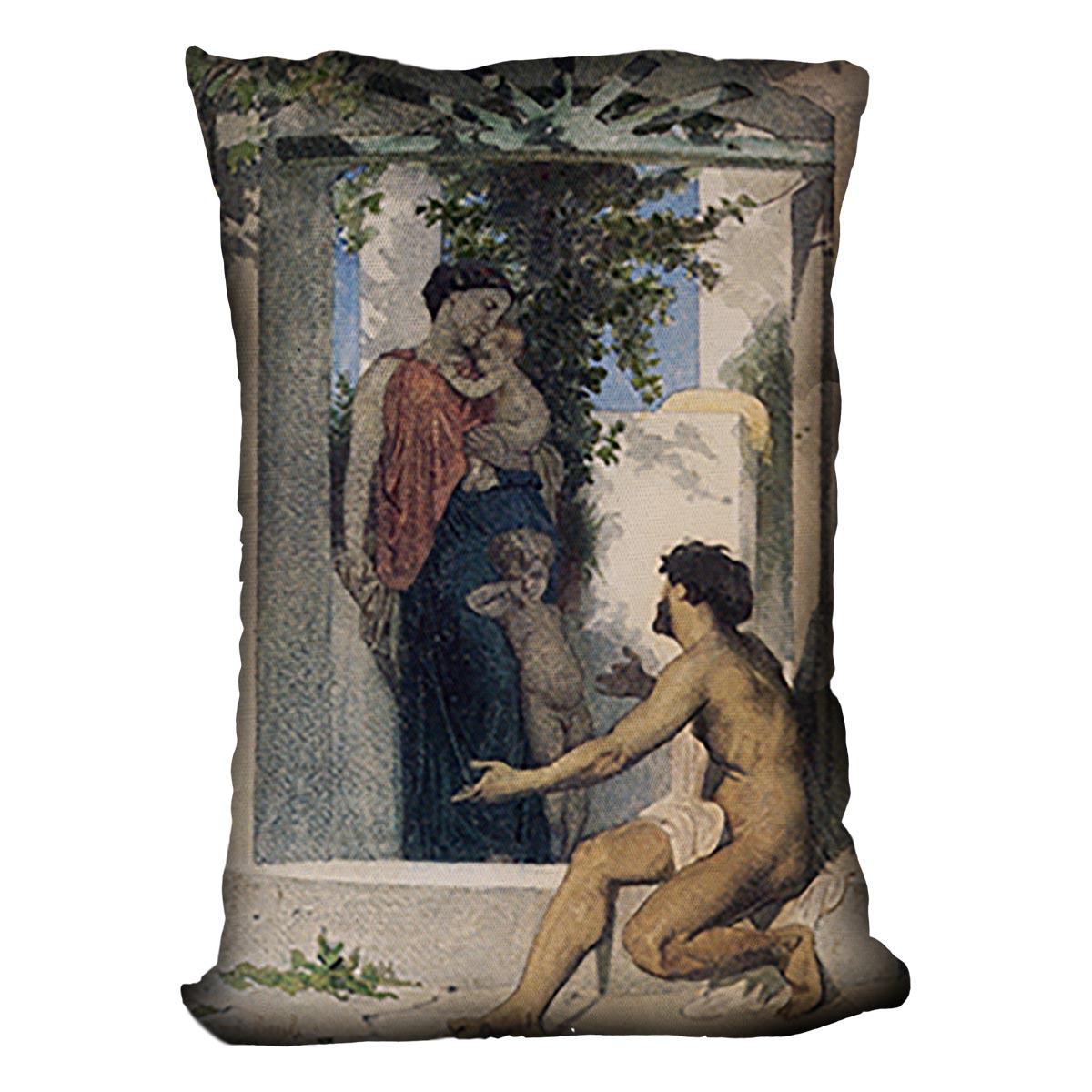 Roman Charity Unknown By Bouguereau Cushion featuring vibrant abstract design on luxurious vegan faux suede fabric.
