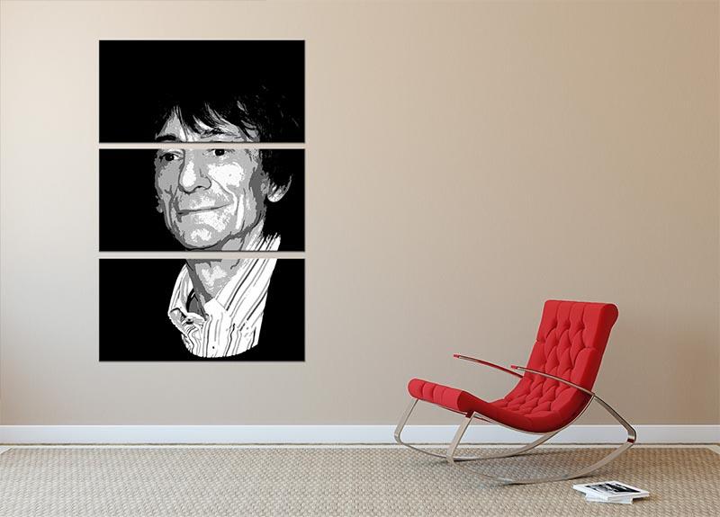 Ronnie Wood The Rolling Stones Pop Art 3 Split Panel Canvas Print featuring vibrant colors and intricate details across three panels.