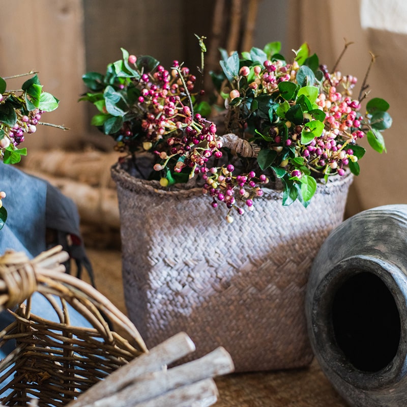 A beautiful bunch of artificial Rose Purple Elder flowers, featuring vibrant colors and realistic leaves, standing 22 inches tall.