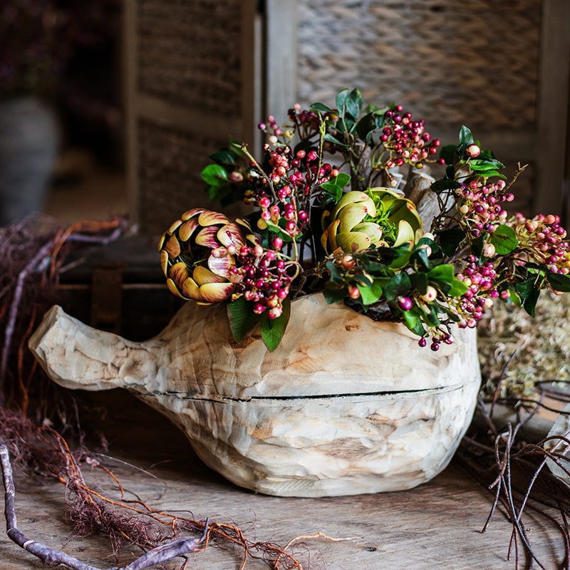 A beautiful bunch of artificial Rose Purple Elder flowers, featuring vibrant colors and realistic leaves, standing 22 inches tall.