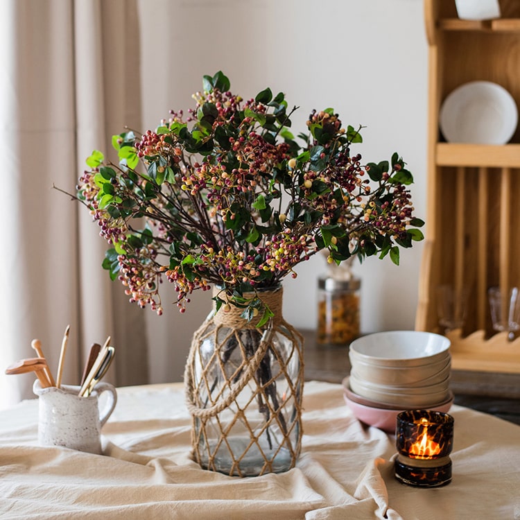 A beautiful bunch of artificial Rose Purple Elder flowers, featuring vibrant colors and realistic leaves, standing 22 inches tall.