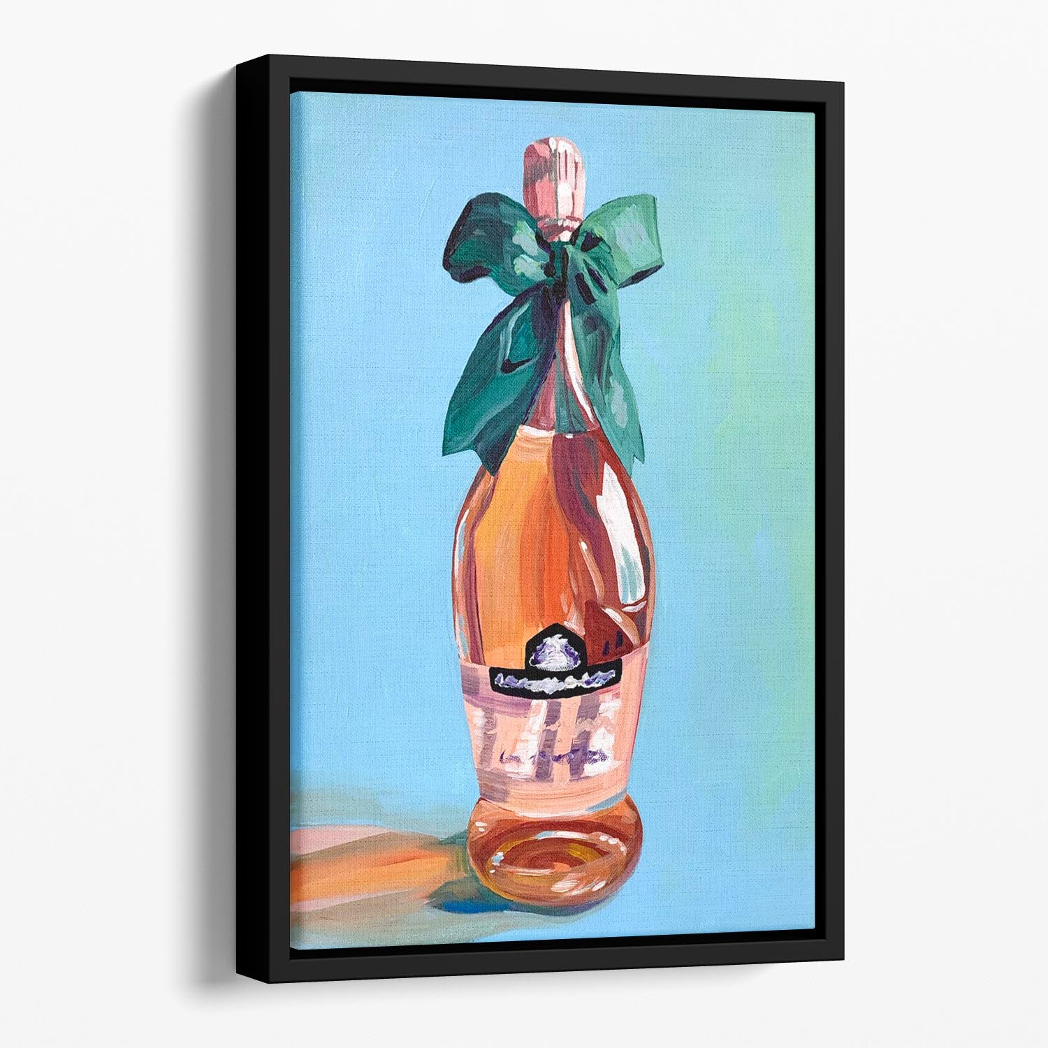 A vibrant Rose Wine Floating Framed Canvas showcasing abstract art with elegant colors and a handcrafted wooden frame.