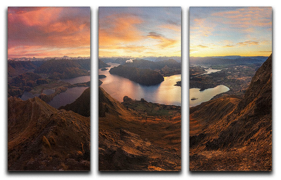 Roy's Peak Panorama View 3-panel canvas print showcasing a breathtaking landscape in three sections.