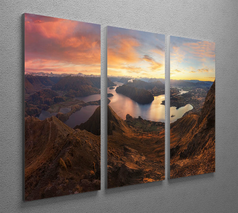 Roy's Peak Panorama View 3-panel canvas print showcasing a breathtaking landscape in three sections.