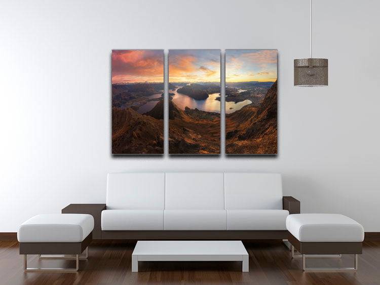 Roy's Peak Panorama View 3-panel canvas print showcasing a breathtaking landscape in three sections.