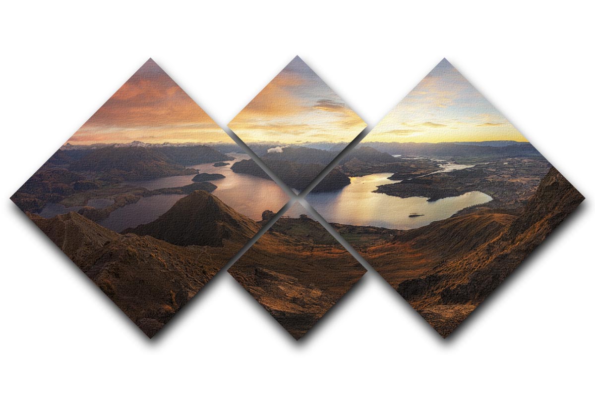 Roy's Peak Panorama View 4 Square Multi Panel Canvas showcasing a breathtaking landscape divided into four equal panels.