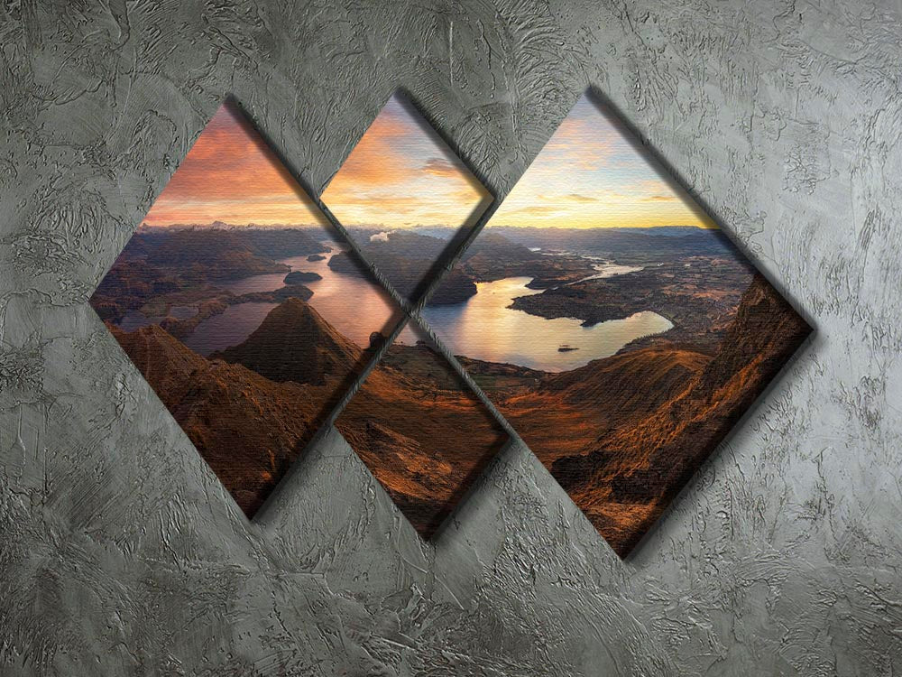 Roy's Peak Panorama View 4 Square Multi Panel Canvas showcasing a breathtaking landscape divided into four equal panels.