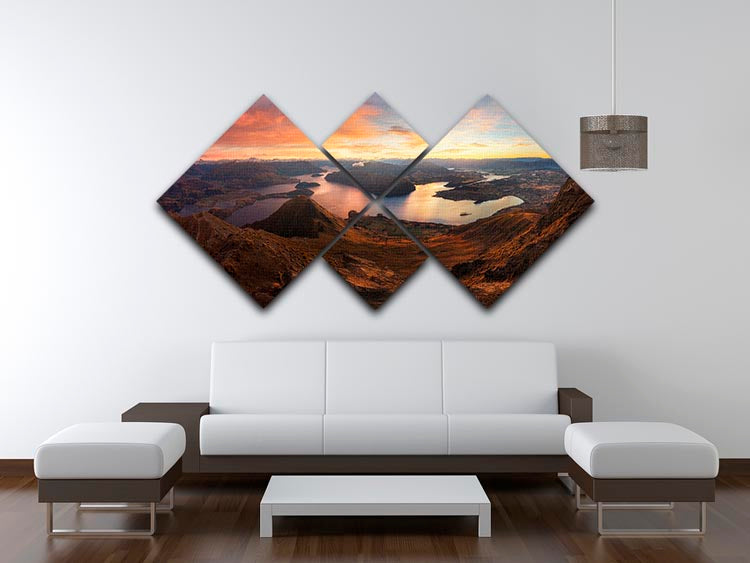 Roy's Peak Panorama View 4 Square Multi Panel Canvas showcasing a breathtaking landscape divided into four equal panels.