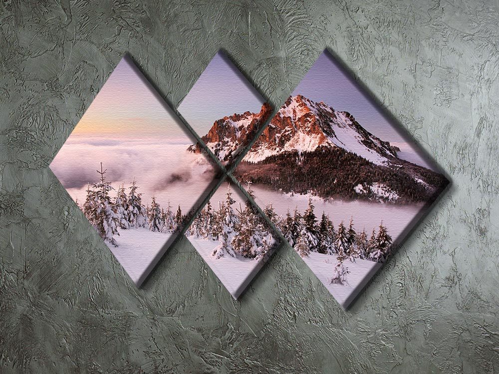 Rozsutec Peak 4 Square Multi Panel Canvas artwork featuring a majestic mountain landscape divided into four equal panels.