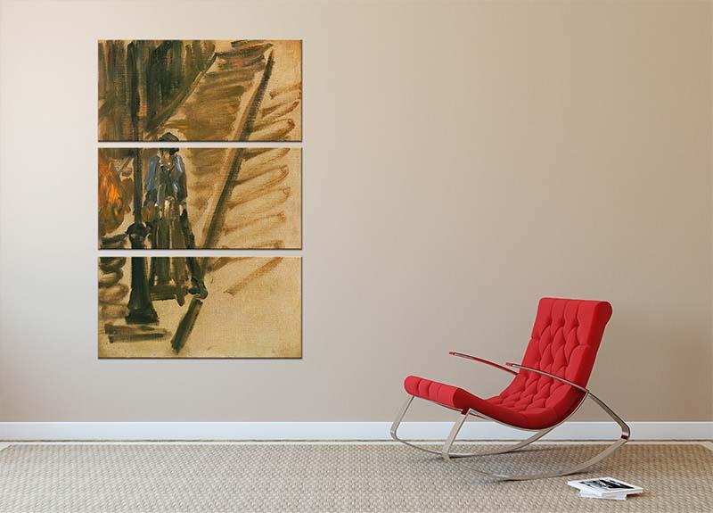 Rue Mossnier with Knife Grinder by Manet, a stunning 3-panel canvas print showcasing elegant artwork.