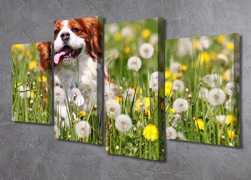 A vibrant 4-split canvas artwork featuring a running dog, showcasing dynamic movement and energy across four panels.