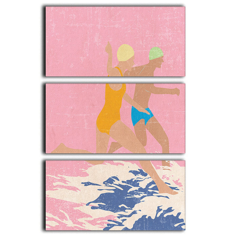 A beautiful 3-panel canvas print featuring pink running swimmers, perfect for modern decor.