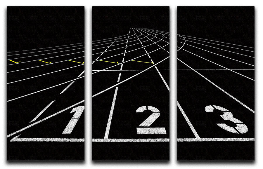 A stunning 3-panel canvas print featuring a running track design, perfect for enhancing any living space.