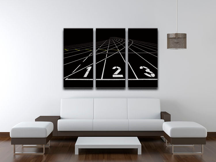 A stunning 3-panel canvas print featuring a running track design, perfect for enhancing any living space.