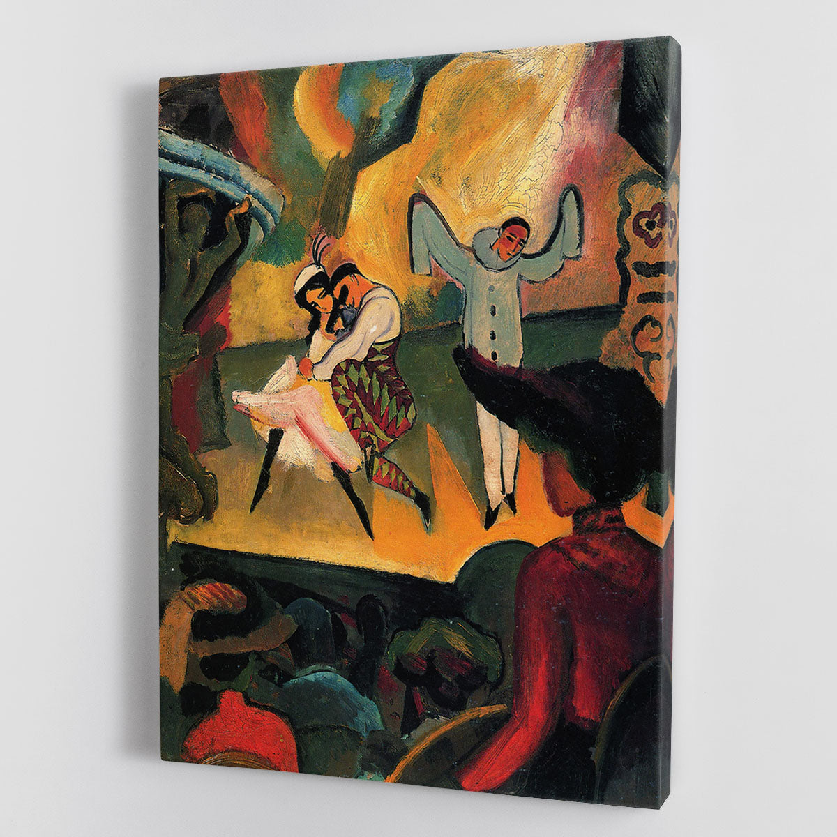 A beautiful canvas print or poster depicting Russian ballet dancers in an elegant pose, showcasing vibrant colors and intricate details.