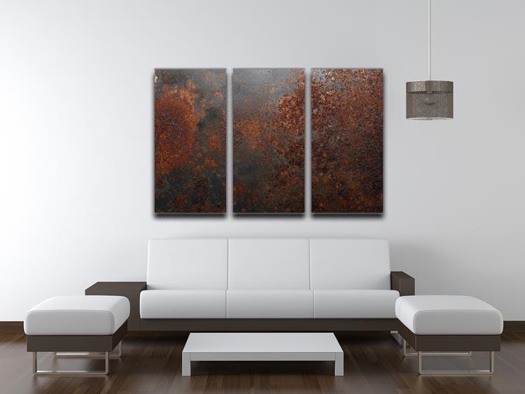 A captivating 3-panel canvas print featuring a rusted metal background, ideal for modern decor.