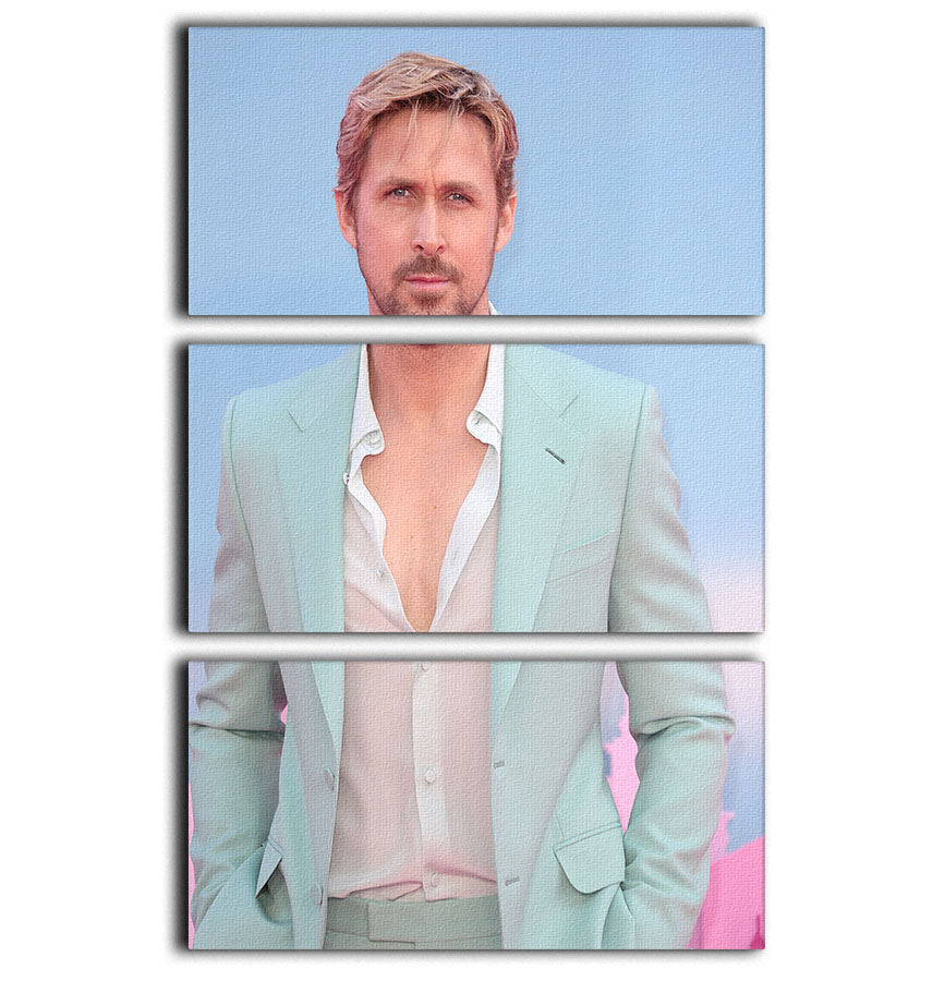 A stunning 3-panel canvas print featuring Ryan Gosling at the Barbie premiere, showcasing vibrant colors and elegant design.