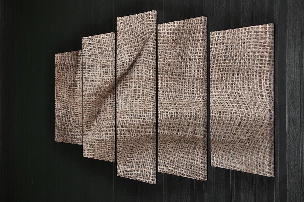Sackcloth textured 5 split panel canvas artwork showcasing a cohesive design across five panels.