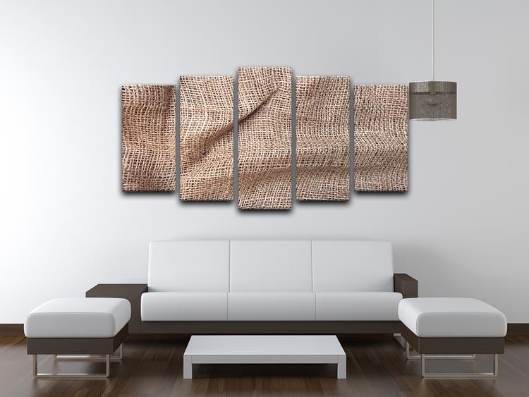 Sackcloth textured 5 split panel canvas artwork showcasing a cohesive design across five panels.