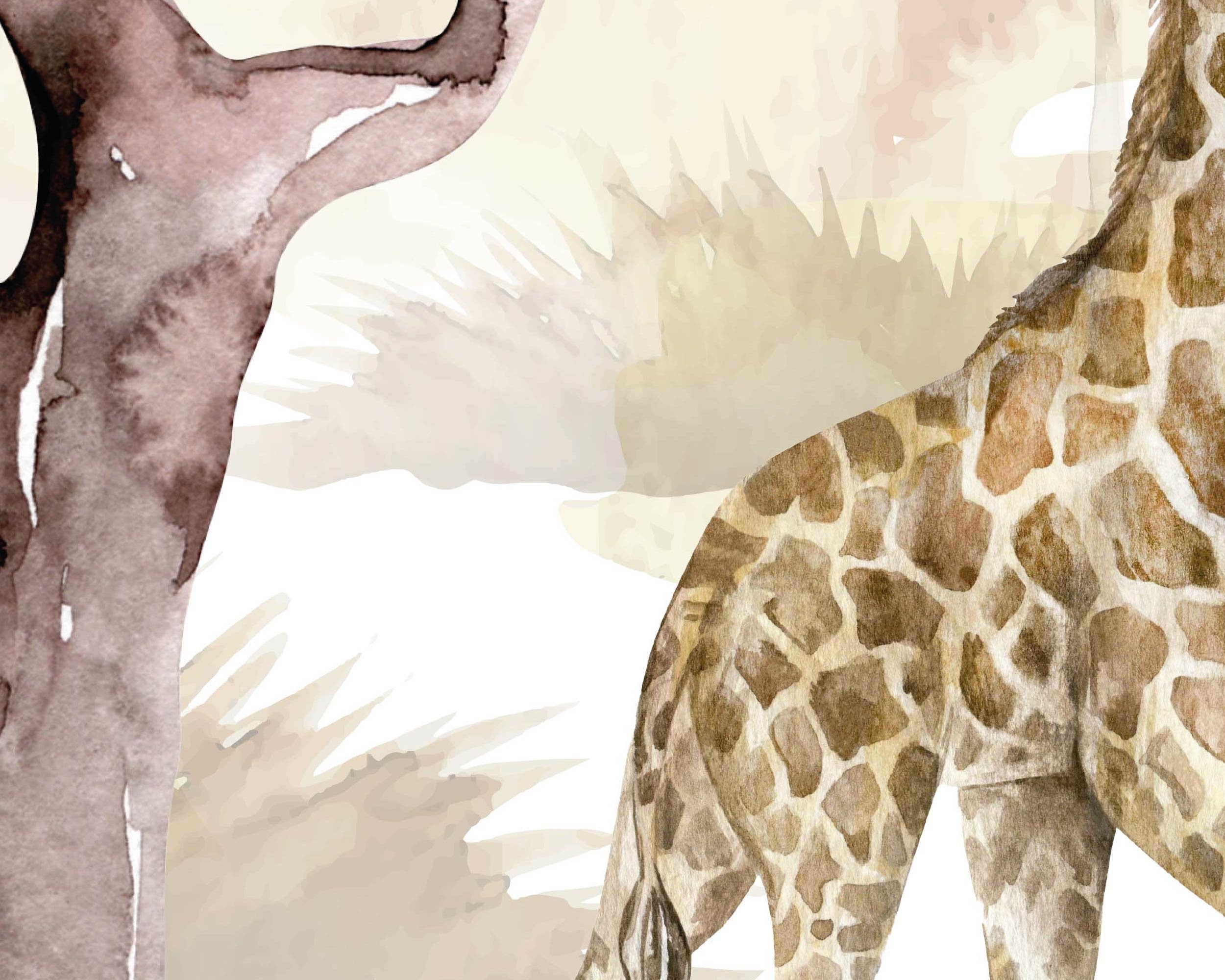 A beautifully illustrated Safari Wall Mural depicting the African savanna with wildlife and scenic landscapes.