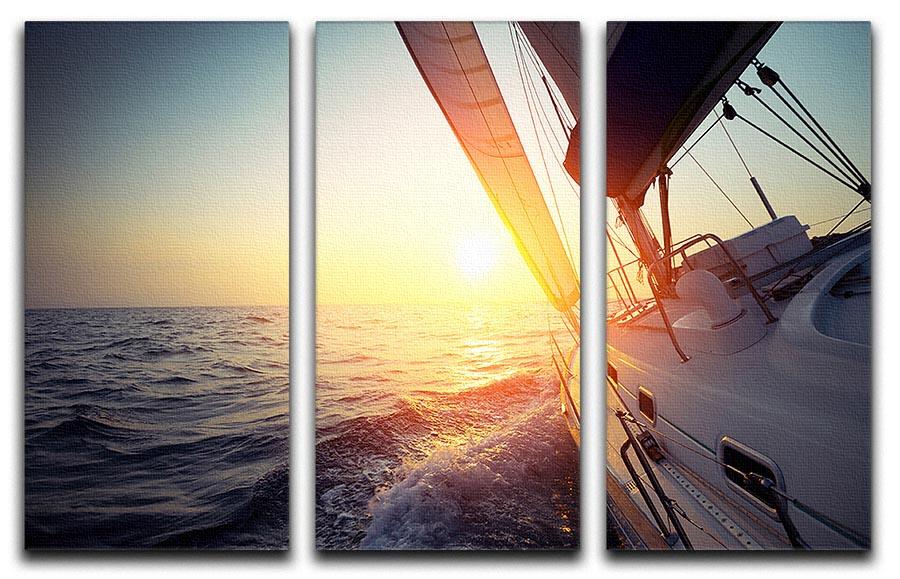 A beautiful 3-panel canvas print featuring a sailboat gliding across serene waters, perfect for home decor.