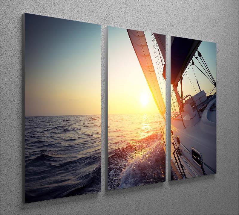 A beautiful 3-panel canvas print featuring a sailboat gliding across serene waters, perfect for home decor.