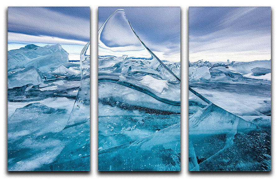 A beautiful 3-panel canvas print depicting a serene winter lake scene, perfect for home or office decor.