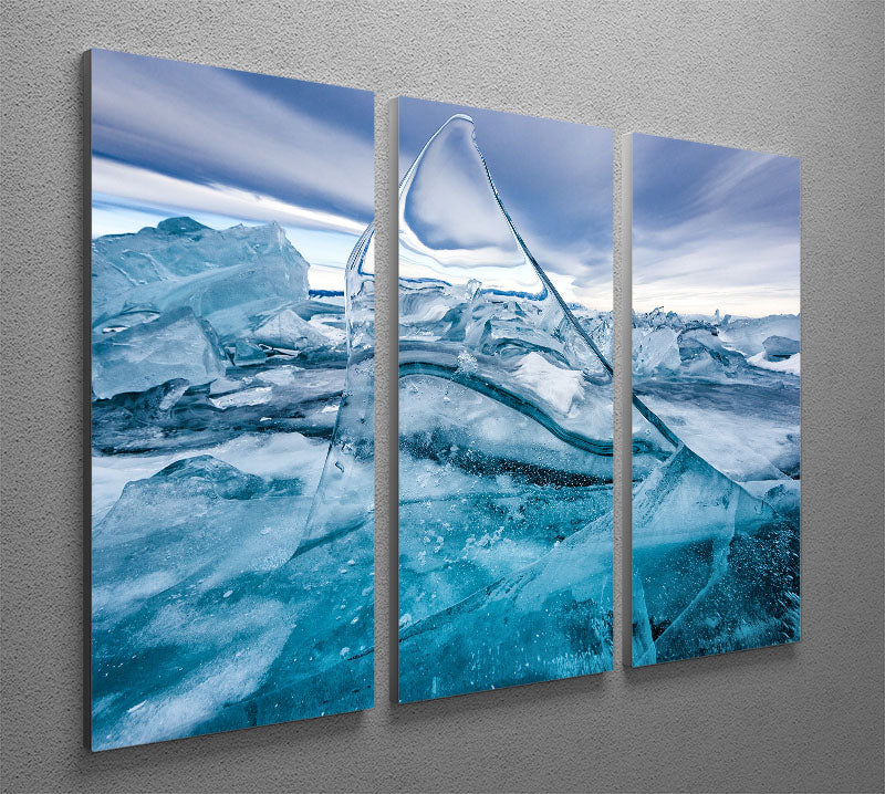 A beautiful 3-panel canvas print depicting a serene winter lake scene, perfect for home or office decor.