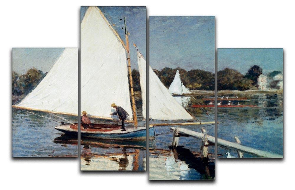 A beautiful 4-split canvas artwork featuring Monet's Sailing At Argenteuil, showcasing vibrant colors and serene sailing scenes.