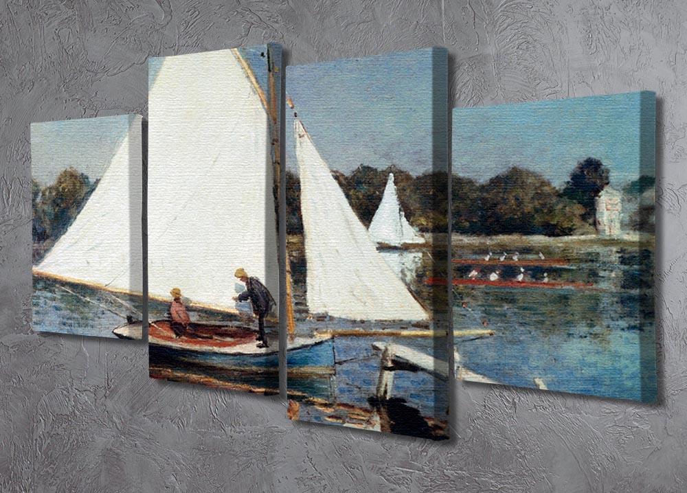 A beautiful 4-split canvas artwork featuring Monet's Sailing At Argenteuil, showcasing vibrant colors and serene sailing scenes.
