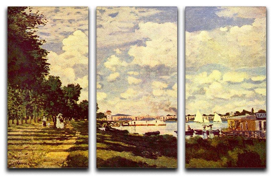 Three-panel canvas print of Monet's Sailing at Argenteuil, showcasing vibrant colors and impressionistic style.
