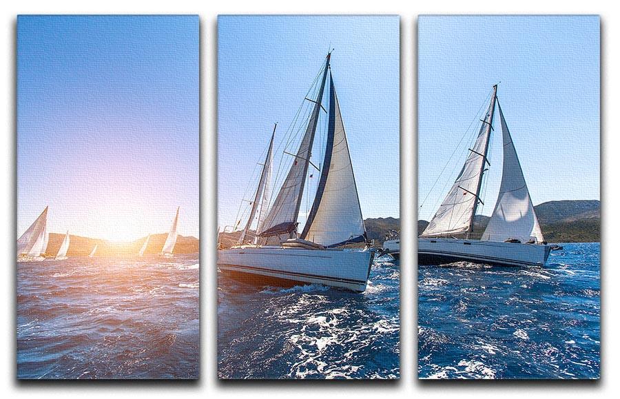 A stunning 3-panel canvas art depicting sailing in the wind through the waves at the sea, showcasing vibrant colors and serene imagery.