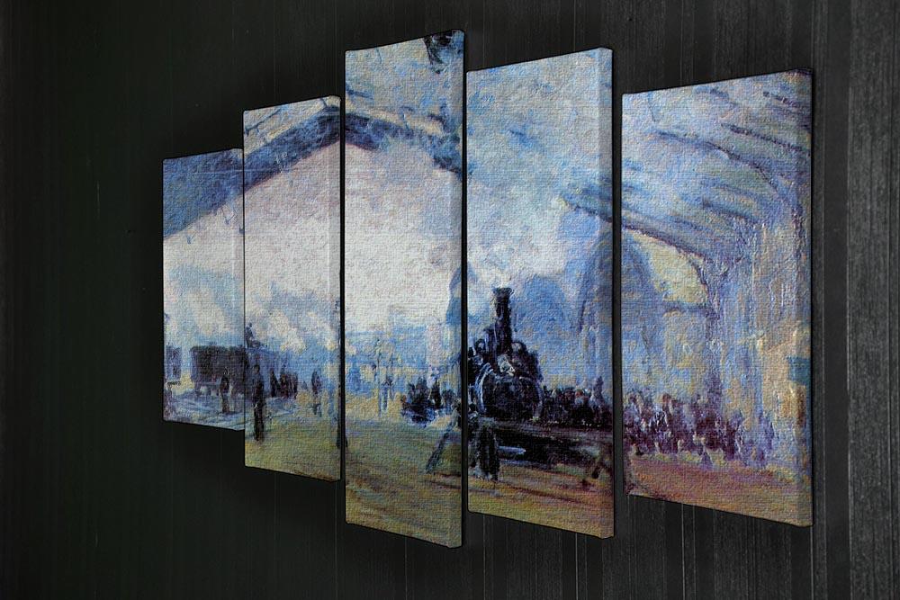 5-split canvas artwork of Monet's Saint Lazare station, showcasing vibrant colors and dynamic scenes of Paris.