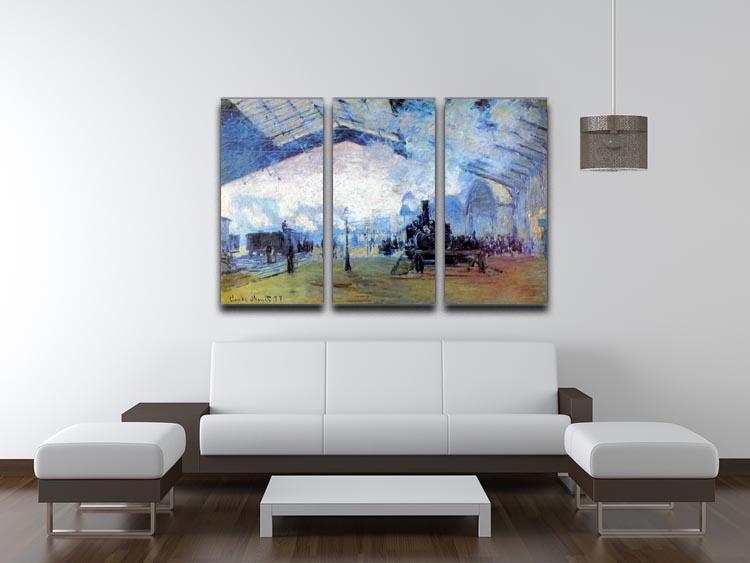 Saint Lazare station in Paris by Monet, a stunning 3-panel canvas print showcasing impressionist art.