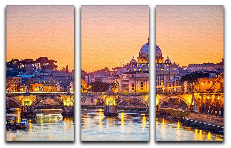 A stunning 3-panel canvas print of Saint Peter cathedral at night, showcasing its illuminated architecture against a dark sky.