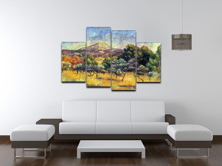 A stunning 4-split canvas artwork depicting Sainte Vicoria Mountain by Renoir, showcasing vibrant colors and intricate details across four panels.