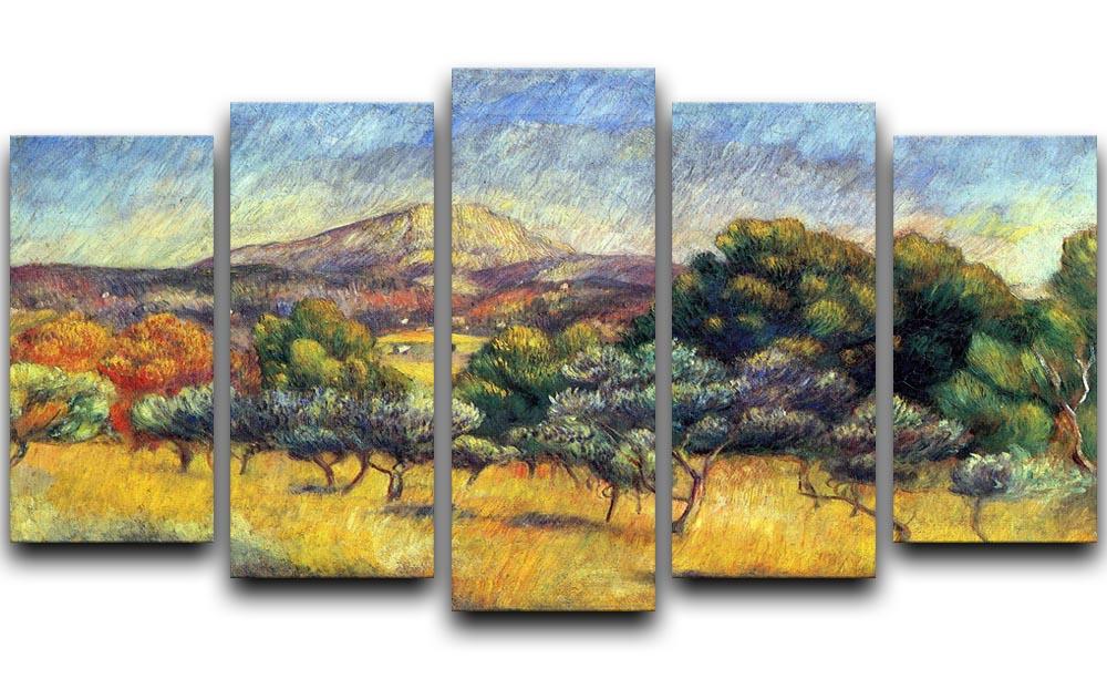 A stunning 5-split canvas artwork featuring Renoir's Sainte Vicoria Mountain, showcasing vibrant colors and impressionistic style.