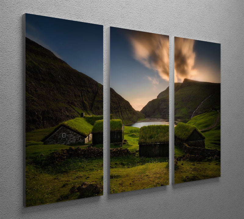 Saksun Village 3 Split Panel Canvas Print showcasing a stunning landscape design across three panels.