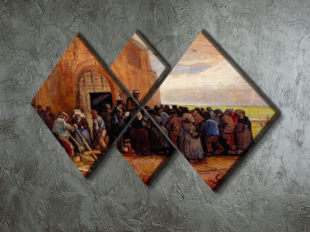 A 4-square multi panel canvas artwork inspired by Van Gogh, featuring building scrap art in vibrant colors.