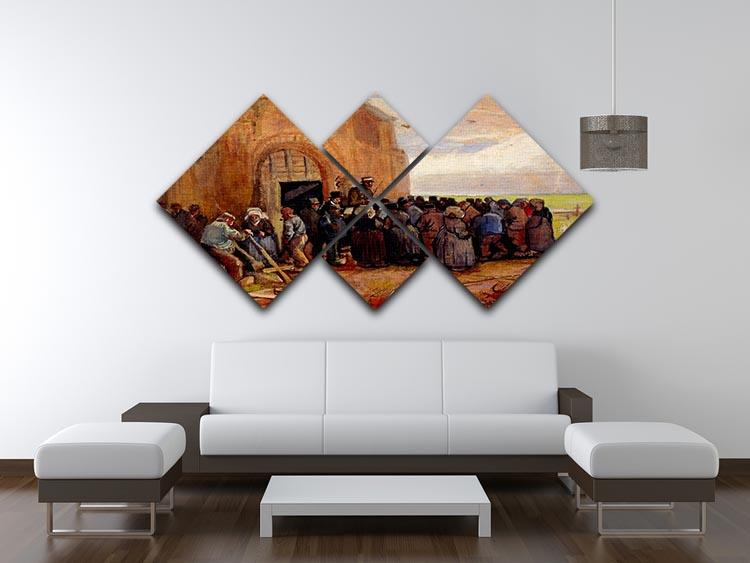 A 4-square multi panel canvas artwork inspired by Van Gogh, featuring building scrap art in vibrant colors.
