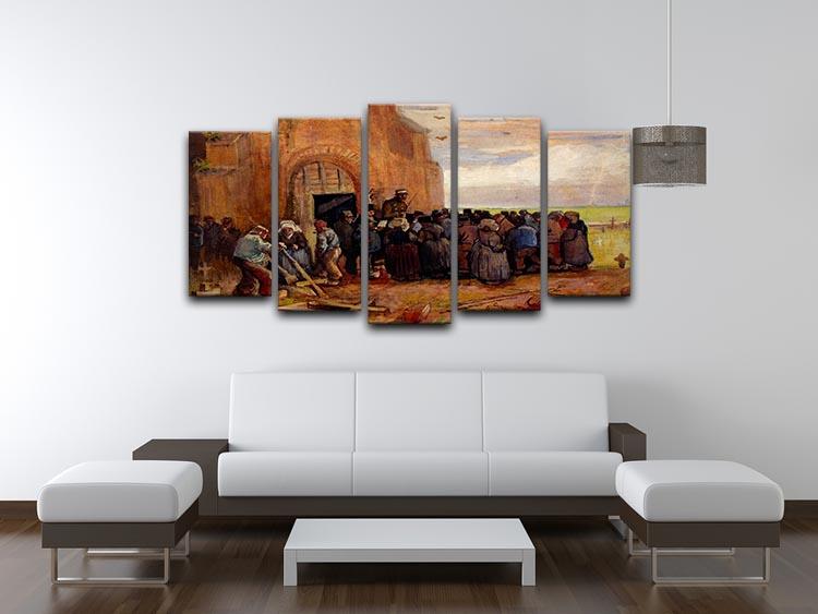 5-split canvas artwork featuring Van Gogh's building scrap design, showcasing vibrant colors and dynamic arrangement.
