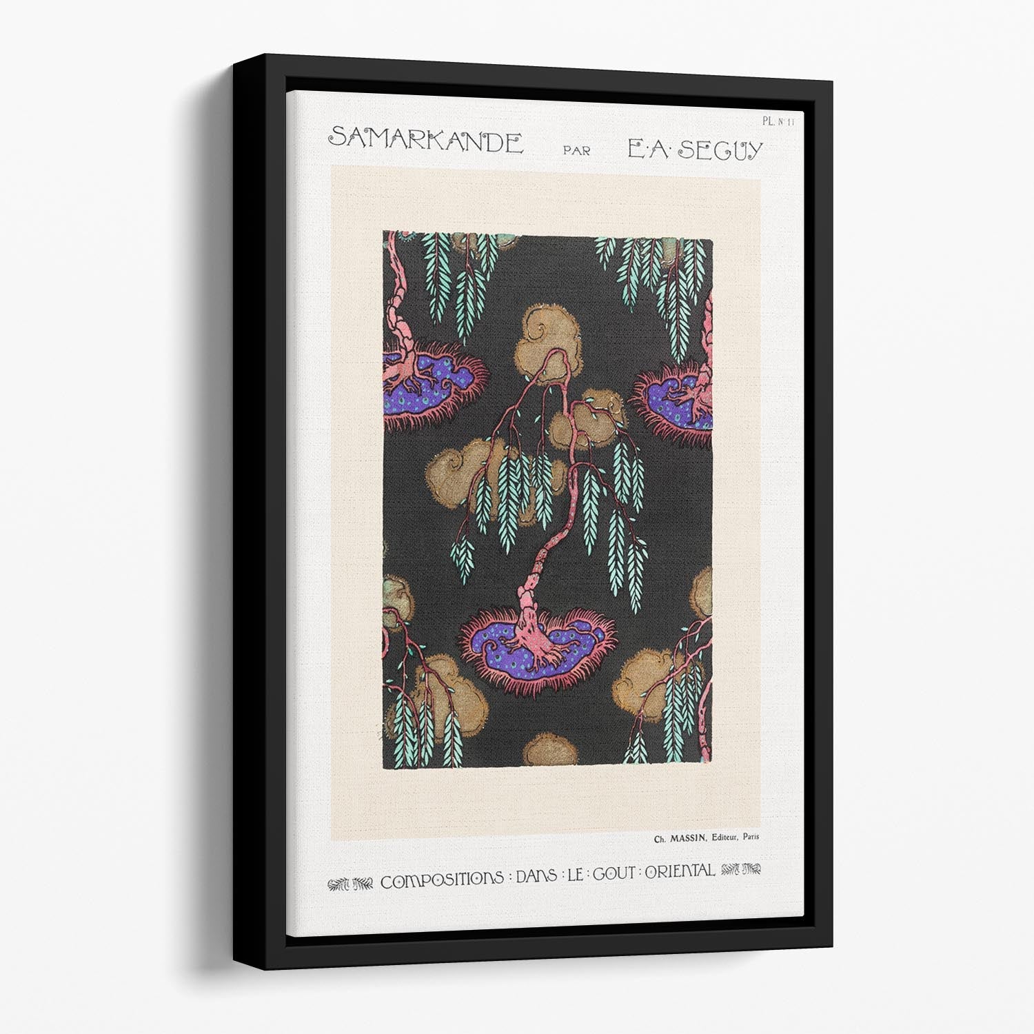 Samarkande 11 Floating Framed Canvas featuring vibrant abstract art in an elegant wooden frame.