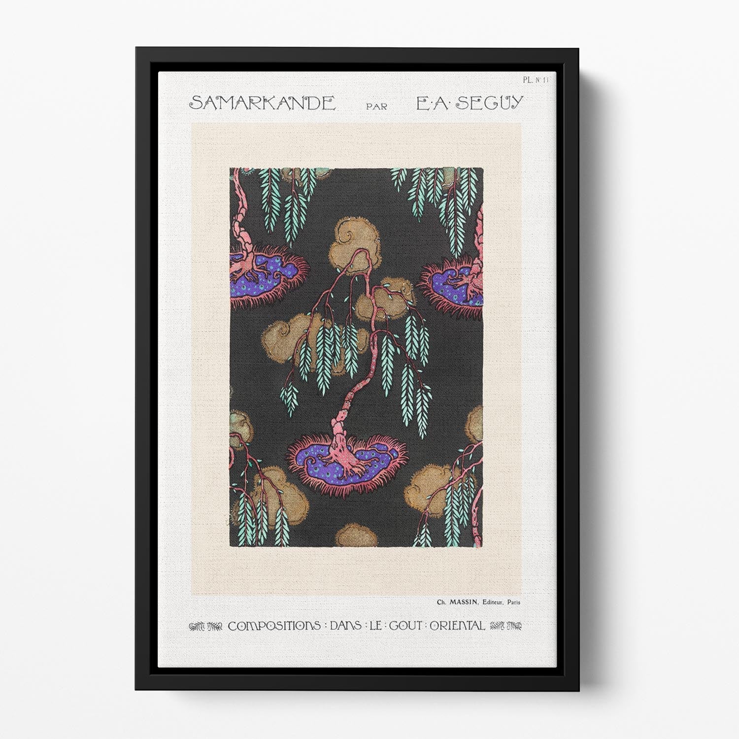 Samarkande 11 Floating Framed Canvas featuring vibrant abstract art in an elegant wooden frame.